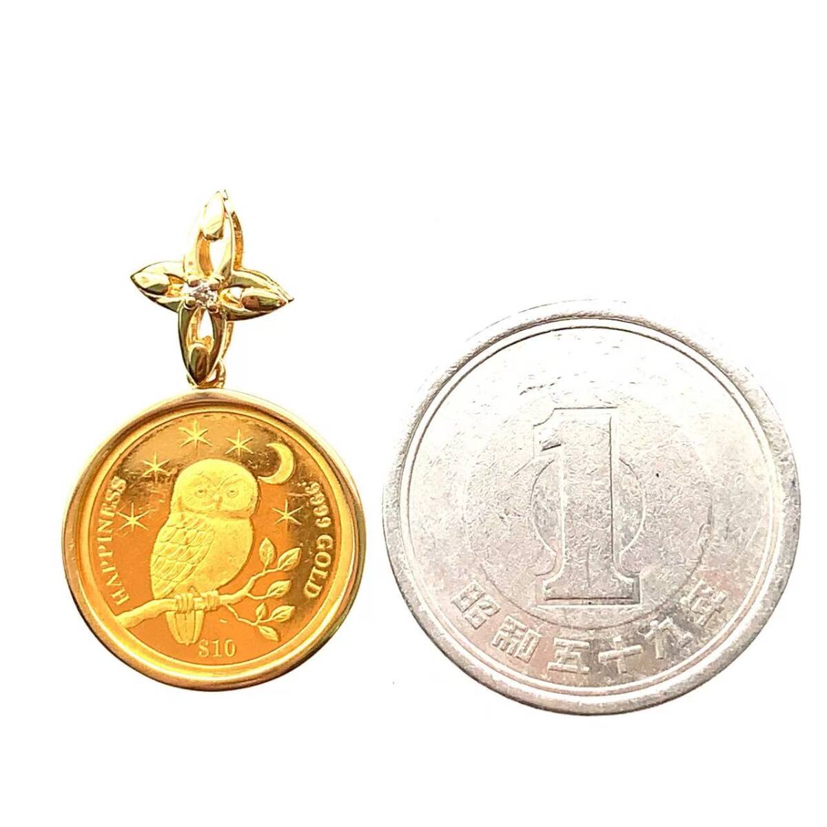 23096 フクロウ金貨 クック諸島 2016年 K18/24 純金 2.3g ダイヤモンド コイントップ イエローゴールド コレクション Gold