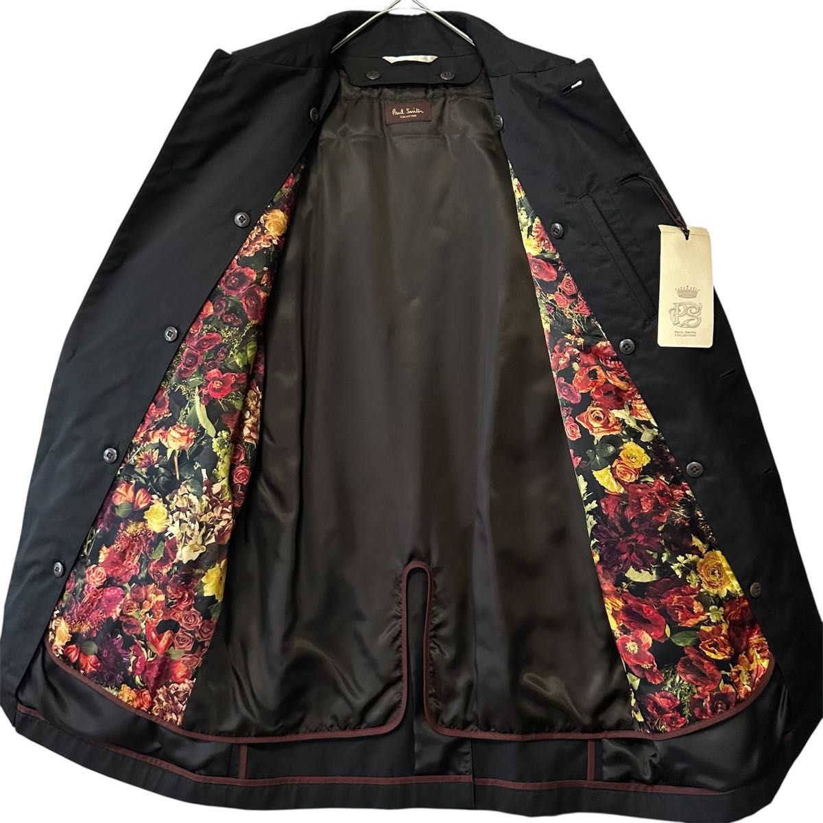 Paul Smith ポールスミス★ダッフルコート カシミヤ 花柄【極美品】黒 商品タグ付き】Paul Smith ポールスミス 取り外し花柄裏地