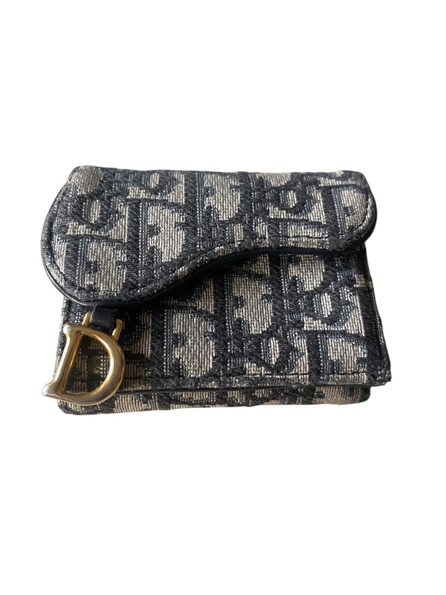 Christian Dior トロッター柄 折りたたみ財布 コンパクト Christian Dior サドル 三つ折り財布 トロッター柄 ネイビー