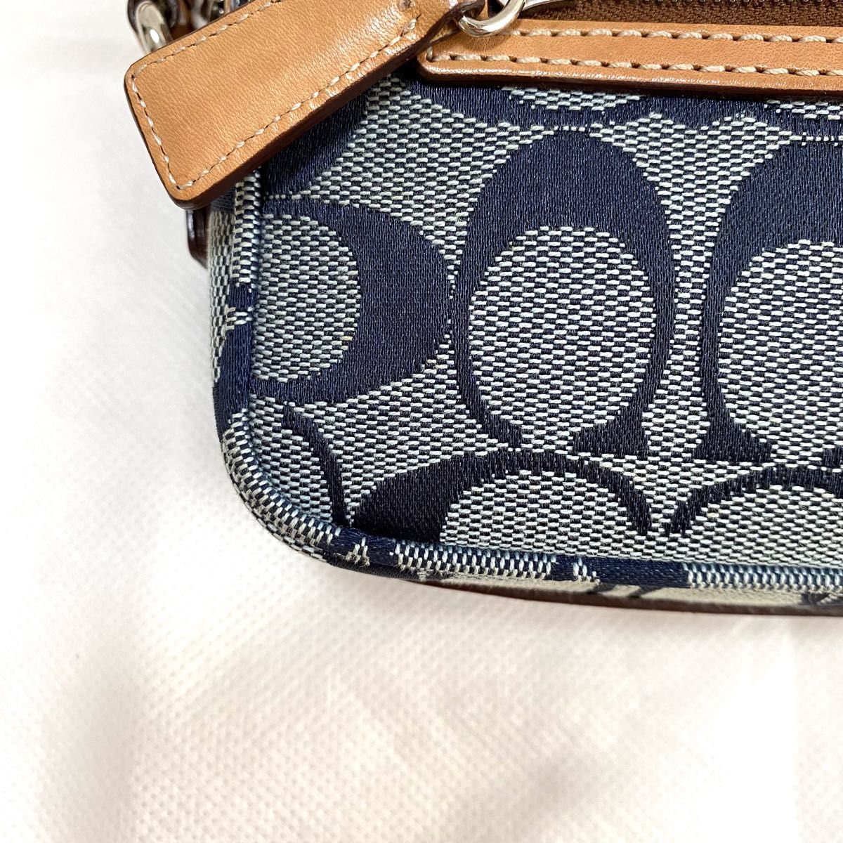 美品 COACH ハンドバッグ 6070 シグネチャー キャンバス ブルー 美品】 コーチ ショルダーバッグ シグネチャー ブルー