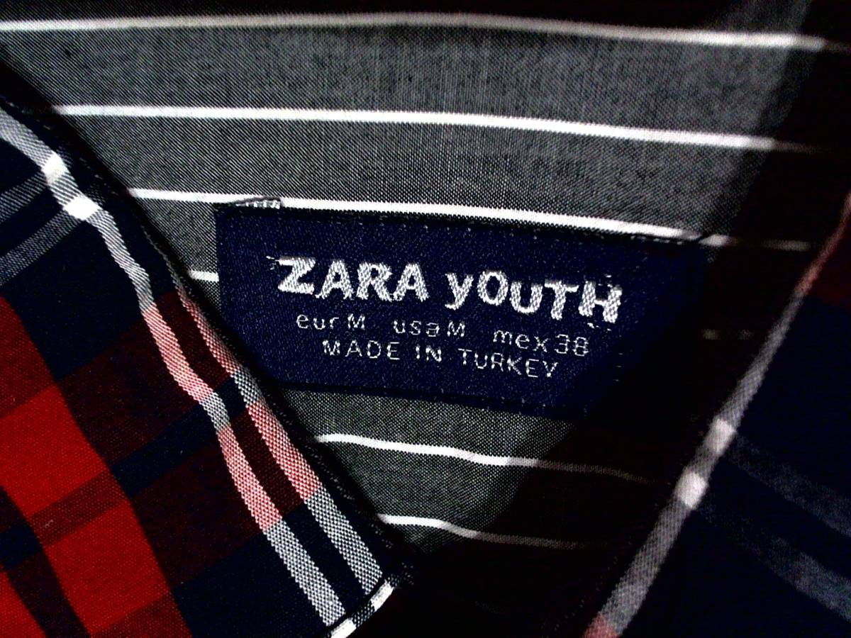 ☆ザラ　ユース【ZARA YOUTH】長袖シャツ コットンシャツ US/M チェック柄 紺 赤 白_画像7