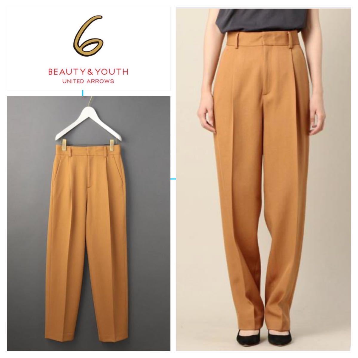 6(ROKU) BEAUTY & YOUTH KARSEY PANTS/パンツ タック入りパンツ定価20,350円　キャメル38/ウール/ 20819_画像1