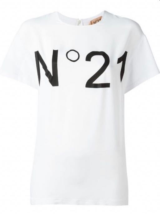 N°21 ヌメロヴェントゥーノ ロゴプリント　Tシャツ異素材 シルク Tシャツ　38 半袖Tシャツ　20620