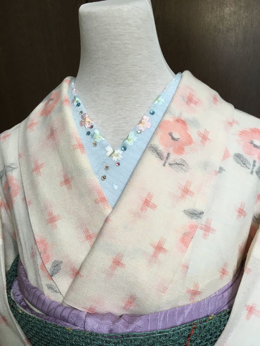 ●単衣　着物　サマーウール　小紋　絣　花模様　洗える　晩春から初秋まで
