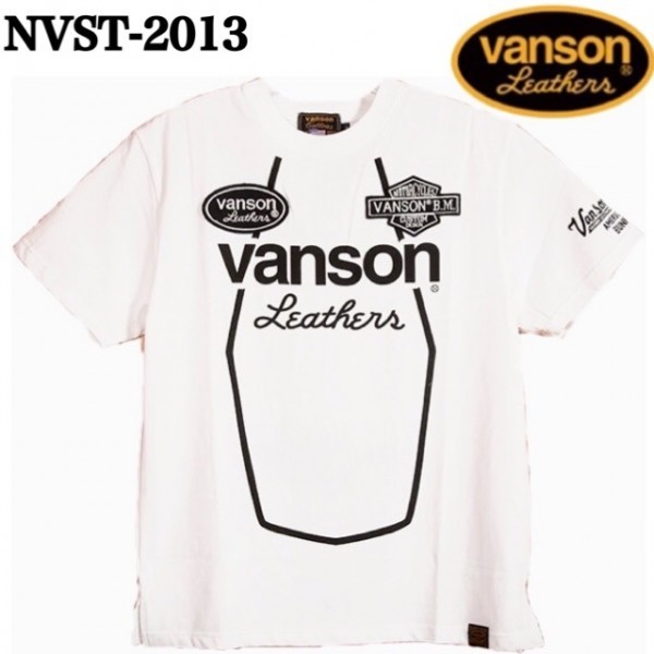 送料0 特価 VANSON バンソン 総ロゴ刺繍ワッペン ライダースモチーフ SBD 天竺半袖Tシャツ NVST-2013-OFF WHITE-XL バイカー アメカジ_画像4