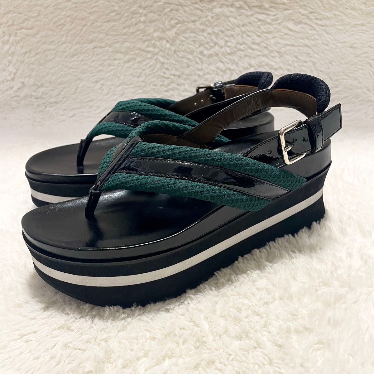 【美品】MARNIサンダル(37) MARNI マルニ 厚底 プラットフォーム レザー トングサンダル 37