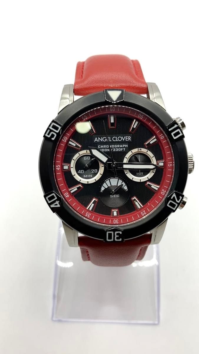【美品】エンジェルクローバー BR43 クロノグラフ メンズ腕時計 レッド クォーツ アナログ 43mm 動作品 クロノグラフ