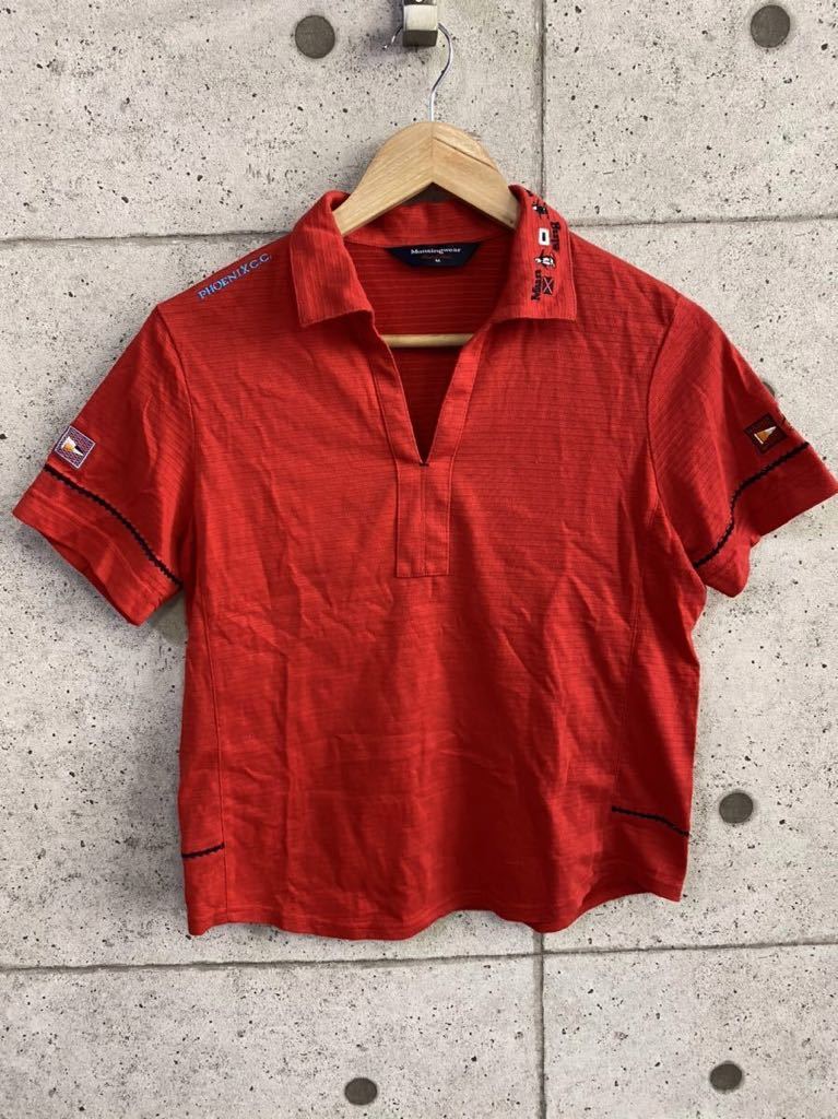 超キュート！ Munsingwear マンシングウェア 半袖シャツ スキッパーシャツ 刺繍 赤 Mサイズ ゴルフ レディース 新規×_画像1
