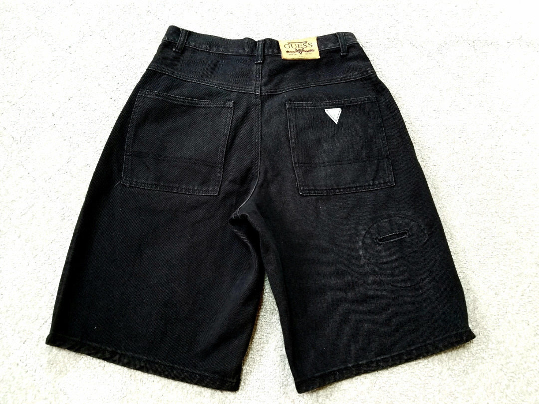 レアデザイン 90s ビンテージ GUESS JEANS ゲス ブラックデニムショーツ 32 M L 90年代 黒 デニムショートパンツ_画像2