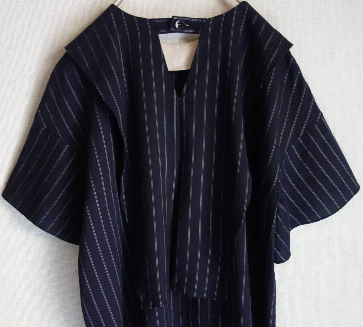 2018 прекрасный товар ADORE Adore *linen полоса тянуть over блуза 38 темно-синий *29700 иен 