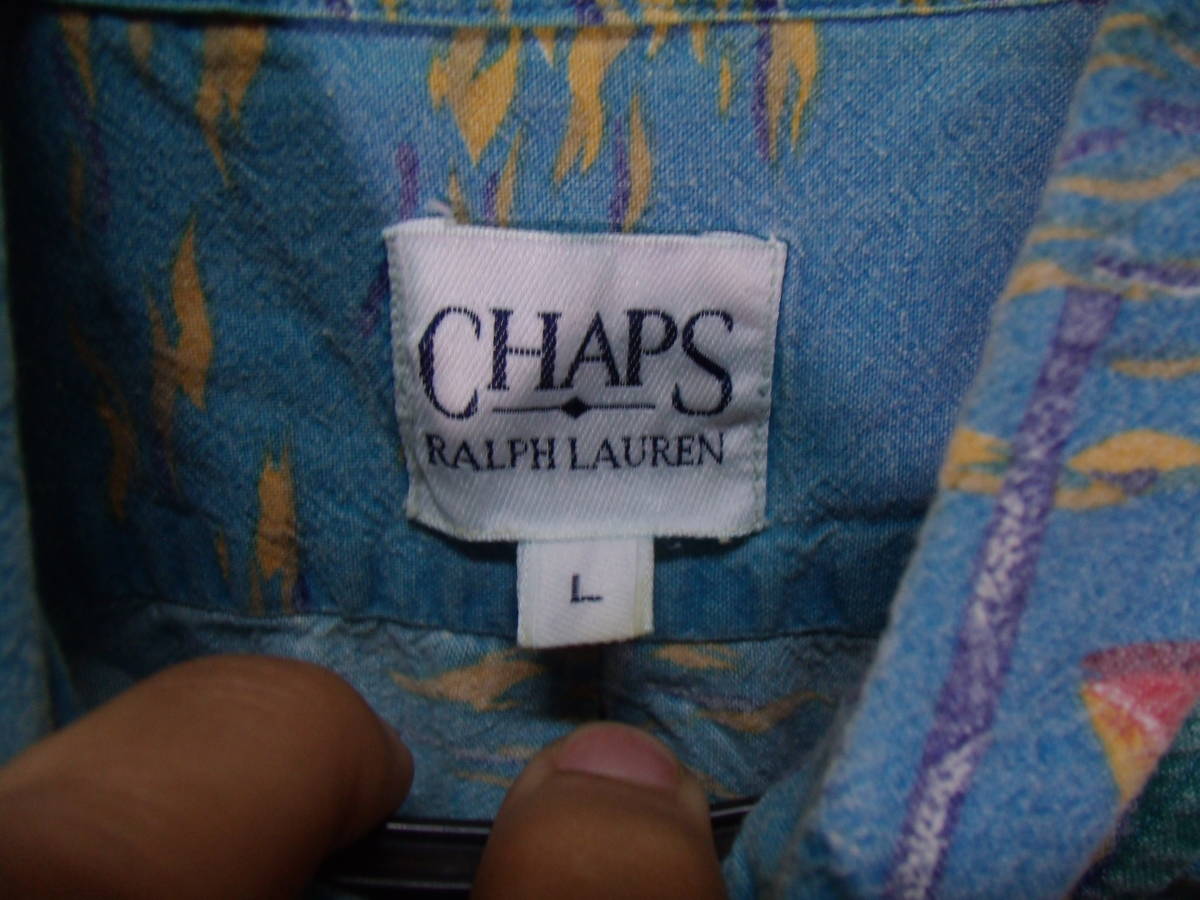 全国送料無料 レア !!チャップス ラルフローレン CHAPS RALPH LAUREN メンズ ヨット海プリント半袖ボタンダウンシャツ Lサイズ
