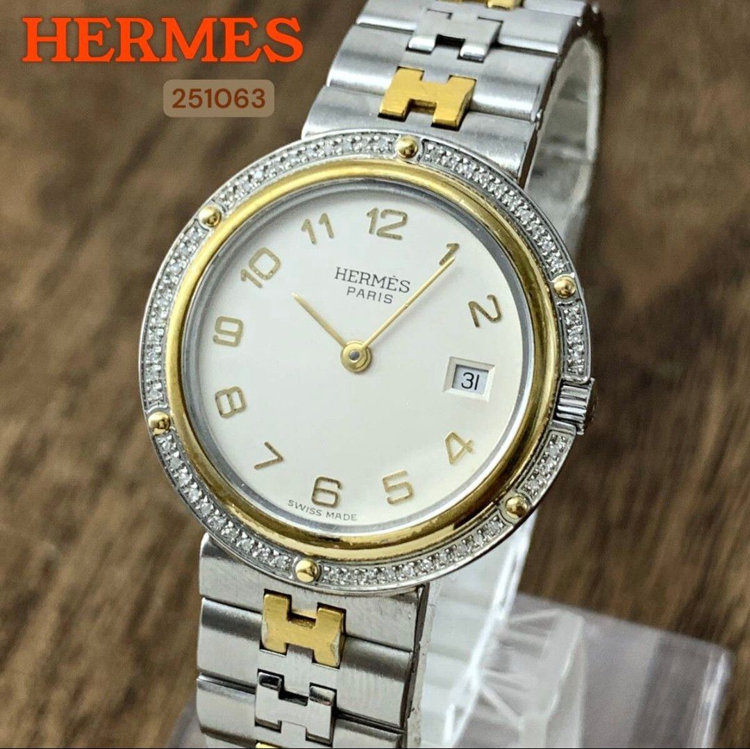 稼働品 HERMES Olympia エルメス オリンピア レディース時計 HERMES/エルメス オリンピア ダイヤベゼル ゴールド レディース