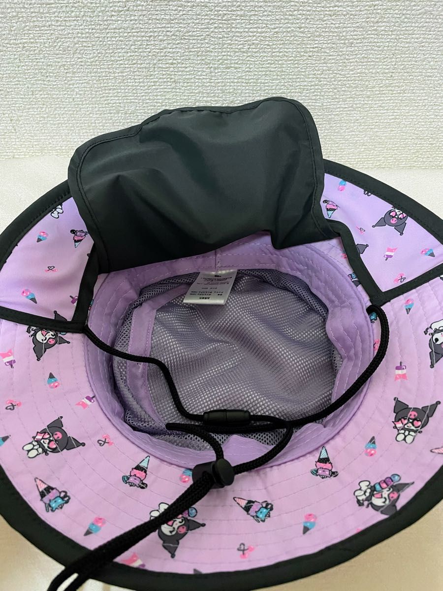 【SANRIO】 クロミ リバーシブル ギンガム総柄バケットハット タグ付 サンリオ クロミ 日よけカバー タレ付きハット 帽子