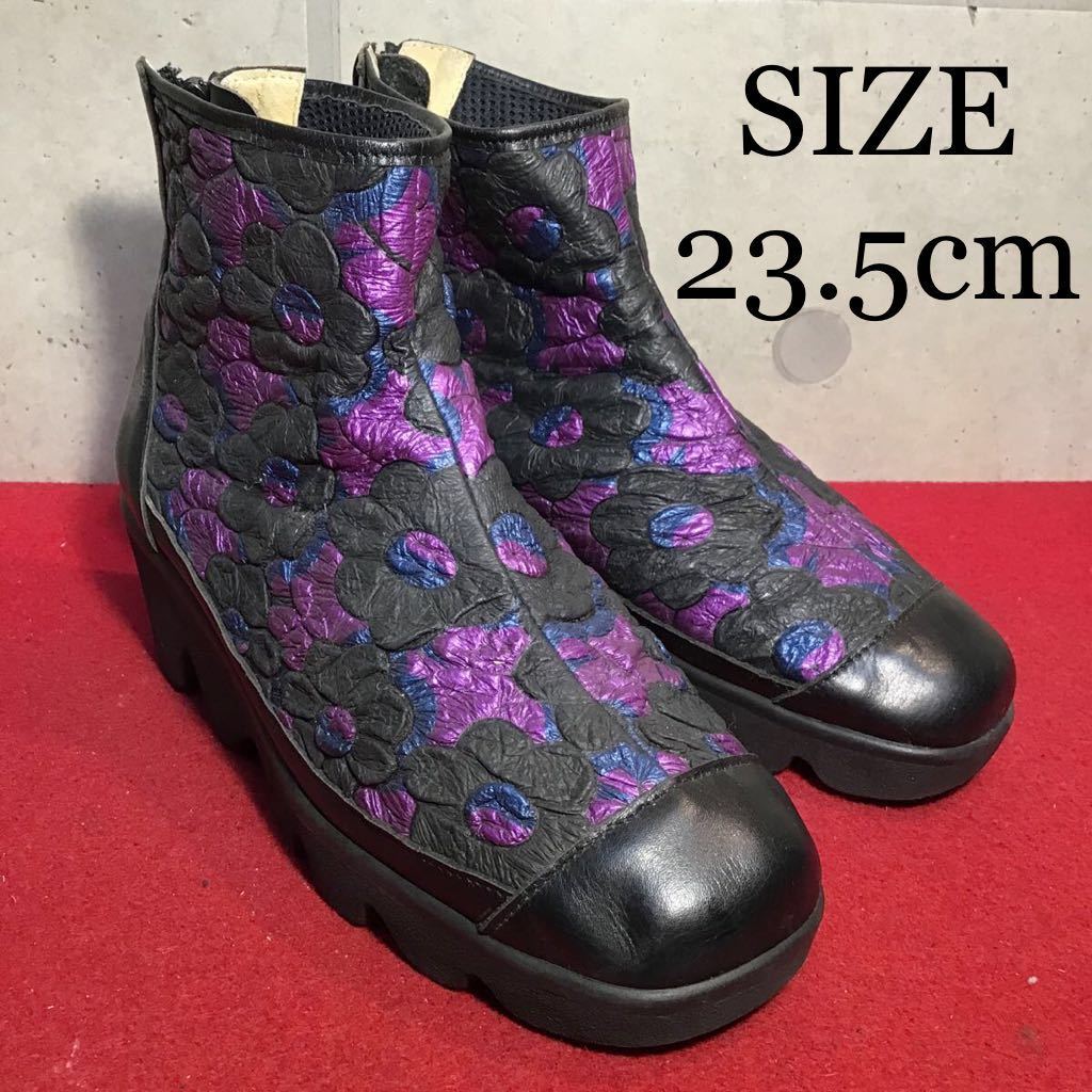 A-72 日本製!ショートブーツ 厚底!花柄!23.5cm!中古箱なし!