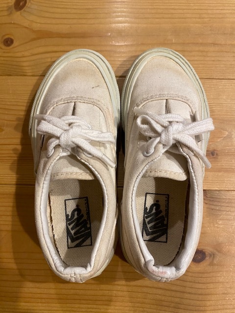 90's VANS ERA/バンズ エラ USA製 Vintage Sneaker 生成り US 1/JPN 19cm / 70's 80's オーセンティック オールドスクール スリッポン_画像2