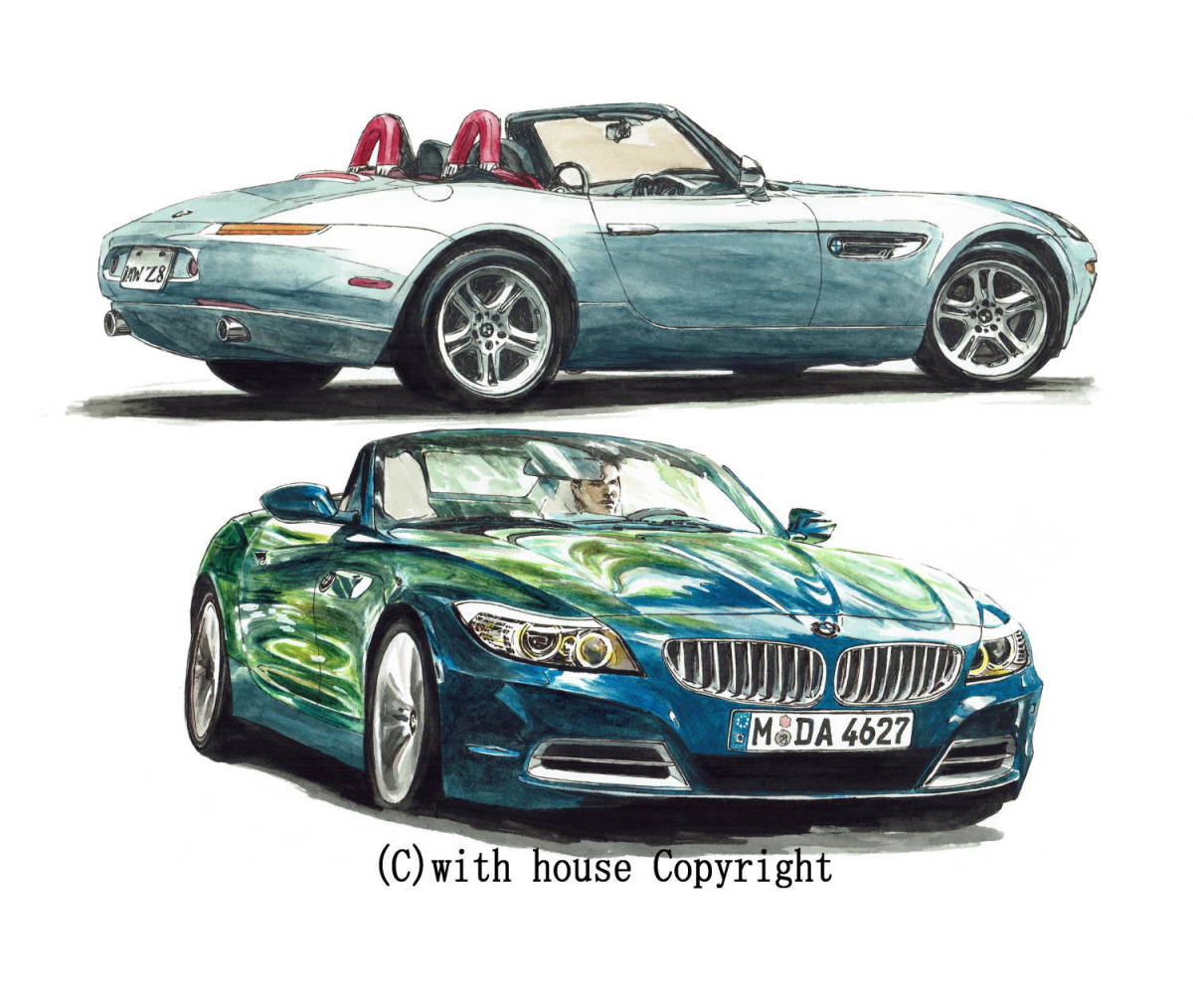 GC-1049 BMW M6/BMW Z8・GC-1050 BMW Z8/BMW Z4限定版画300部 直筆サイン有 額装済●作家 平右ヱ門 希望ナンバーをお選び下さい。