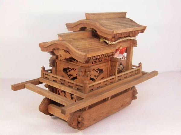 古い【上 だんじり/約55cm/地車/置物/太鼓】検)彫刻/祭り/鬼熊