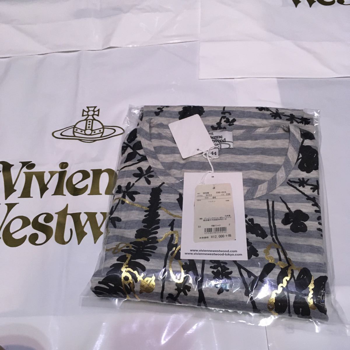 送料込●新品●Vivienne Westwood 半袖Tシャツ グレーボーダー 44サイズ（Sサイズ相当）ヴィヴィアンウエストウッド ビビアンウ