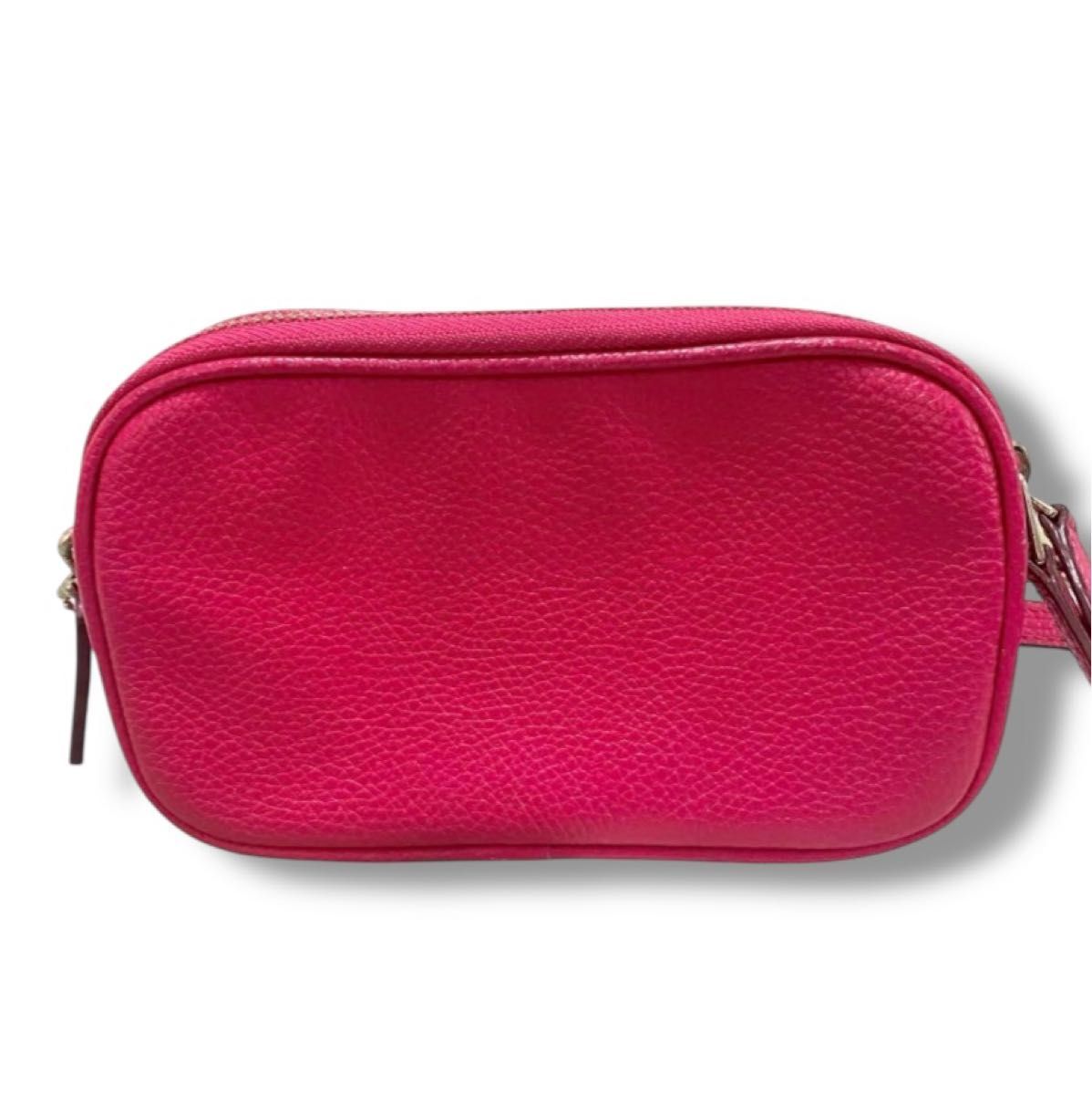 美品 COACH コーチ ピンク レザー ショルダーバッグ ポーチ COACHコーチ カメラバッグ ダブルジップ ショルダーバッグ