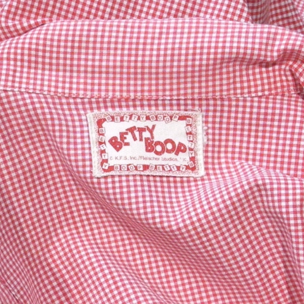 BETTY BOOP ベティーブープ 国内 80's オールド ビンテージ アロハシャツ 開襟シャツ 半袖シャツ ギンガムチェック 赤 白 L ～ XL_画像4