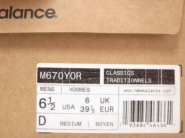 送料無料 即決】海外限定 NEW BALANCE UK製 M670YOR 24.5cm US6.5新品