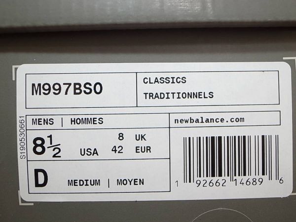【送料無料 即決】NEW BALANCE USA製 M997BSO 26.5cm US8.5新品ブラックBLACKバイソンレザーBISON LEATHER黒x白 アメリカ米国製MADE IN USA_画像10