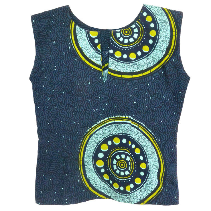 [80\'s Vintage / Africa n*batik] безрукавка блуза / рубашка / темно-синий / геометрический рисунок / женский размер / ручная работа / один пункт предмет 