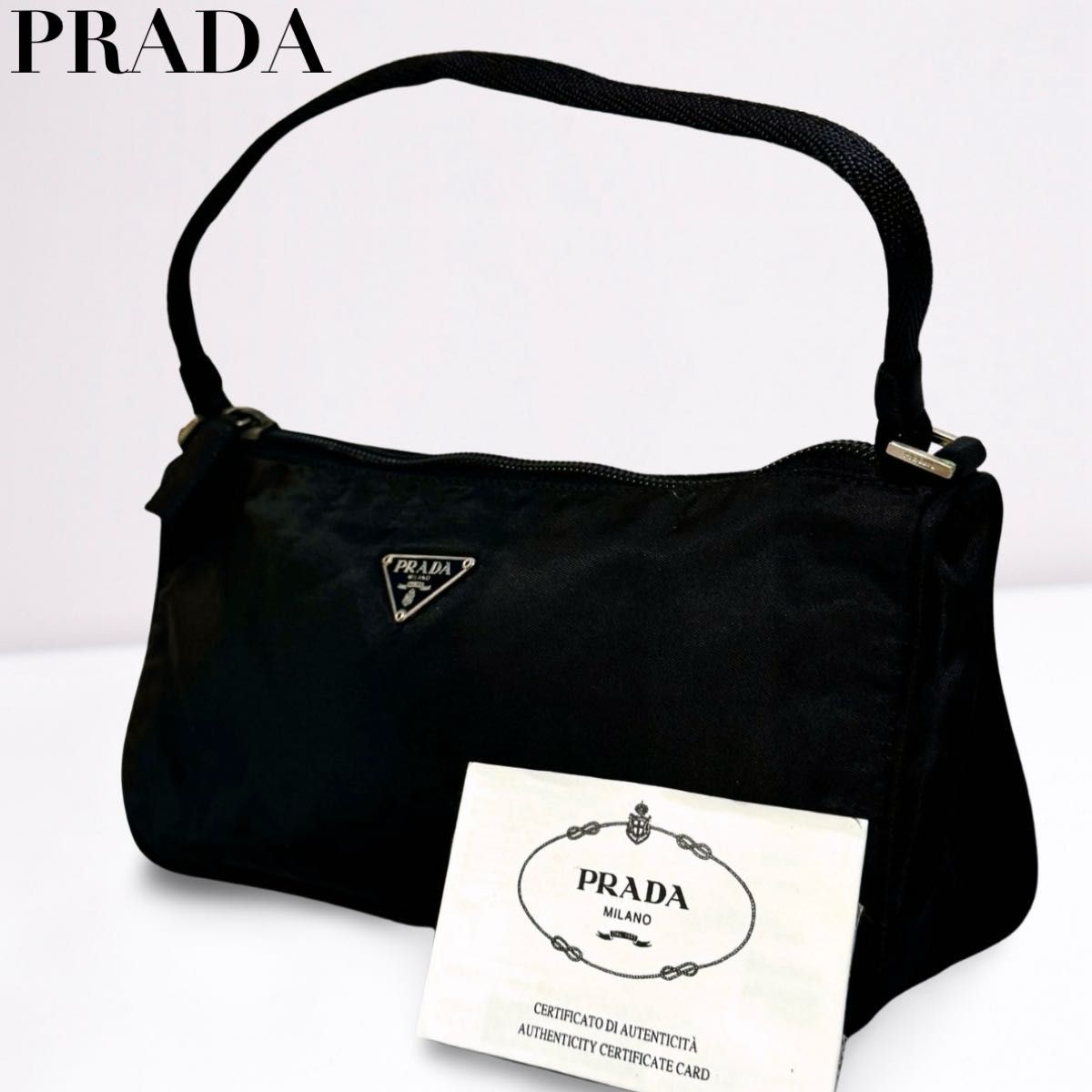 極美品✨PRADA 三角ロゴプレート ブラック アクセサリー ポーチ PRADA プラダ アクセサリーポーチ ショルダーバッグ三角ロゴ