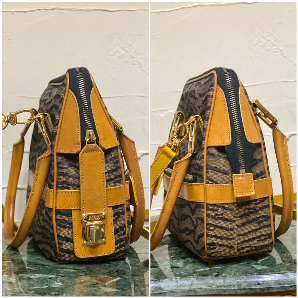 VINTAGE OLD FENDI ゼブラ柄 2WAYハンドバッグ ショルダーバッグ ズッカ オールドフェンディ ヴィンテージバッグ レア 斜め掛け