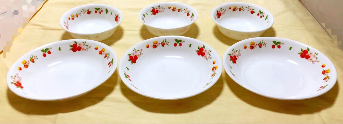 未使用 食器 コレール CORELLE 果物柄 プレート皿と中鉢 6点 未使用 食器 コレール CORELLE 果物柄 プレート皿と中鉢 6点