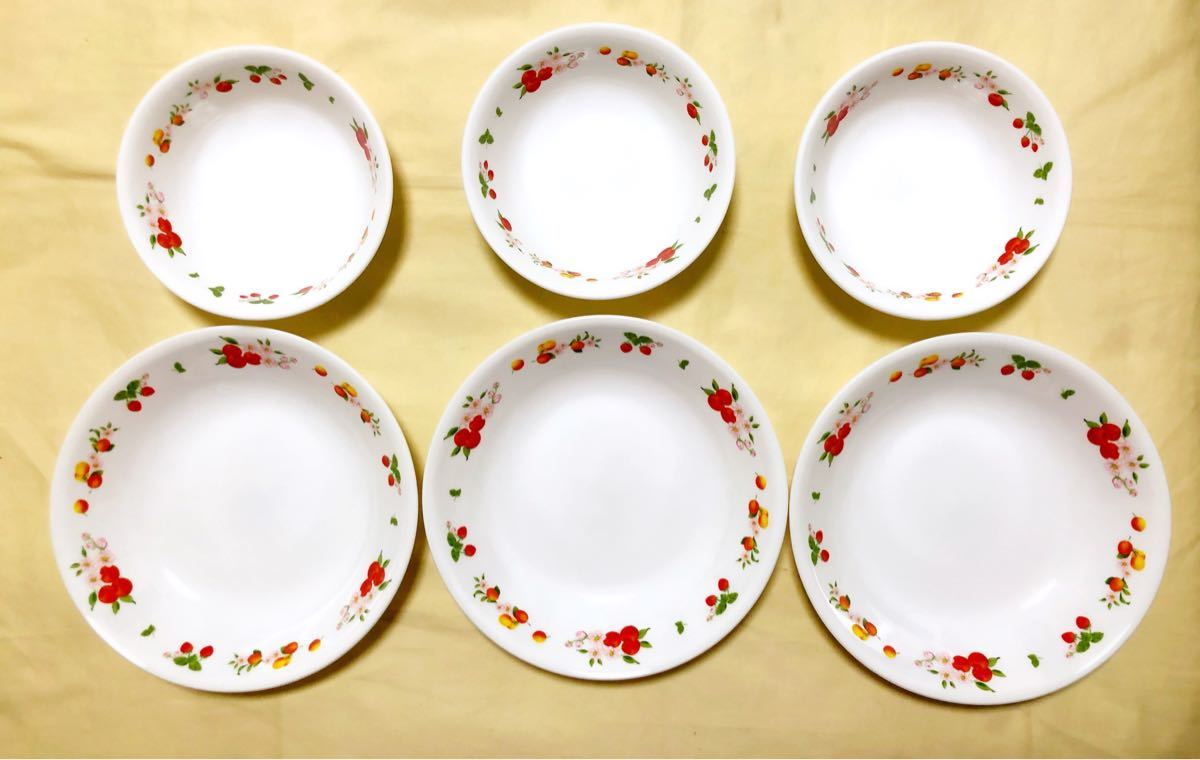 未使用 食器 コレール CORELLE 果物柄 プレート皿と中鉢 6点 未使用 食器 コレール CORELLE 果物柄 プレート皿と中鉢 6点