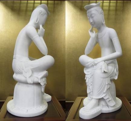 KJ107【美術彫刻オブジェ】仏教美術座像 弥勒菩薩半思惟像 置物 唐木透