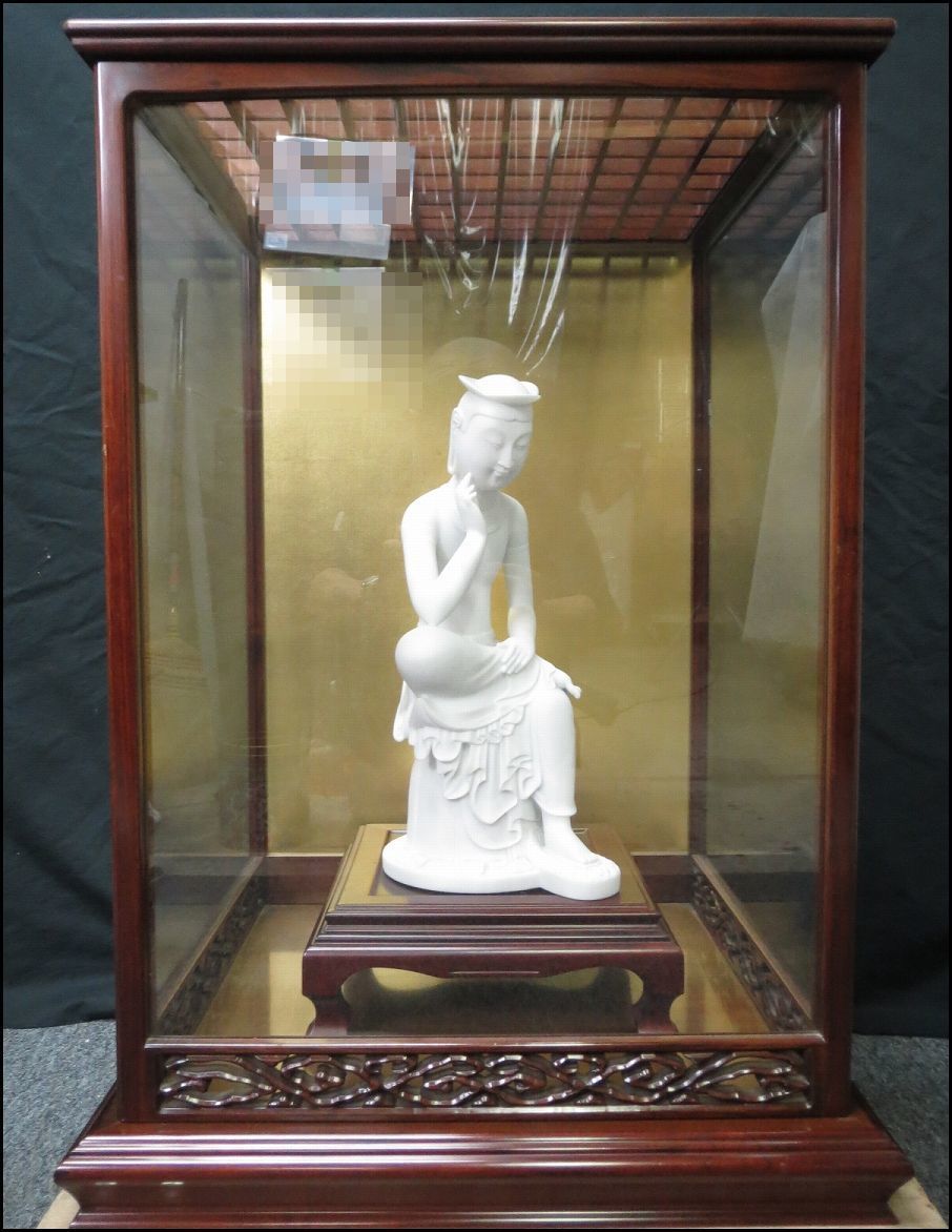 KJ107【美術彫刻オブジェ】仏教美術座像 弥勒菩薩半思惟像 置物 唐木透