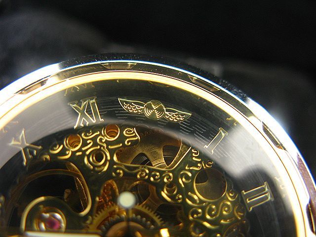 WINNER/ウイナー☆フルスケルトンメンズ腕時計(BCG32/ゴールド×ステンレス/自動巻き/透かし彫り/メタルバンド)新品未使用_画像3