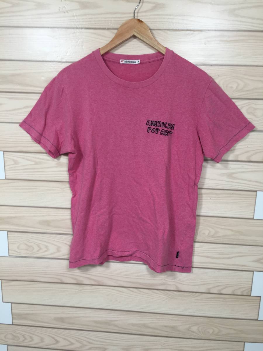 送料無料 UT ユニクロ メンズ レディース Tシャツ カットソー シャツ 半袖 ピンク シンプル サイズ M 可愛い 大人 _画像1