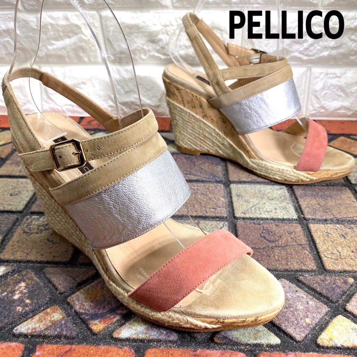 PELLICO SUNNY ペリーコ サニー サンダル ウェッジソール 24cm/38 ピンク×シルバー レディース シューズ