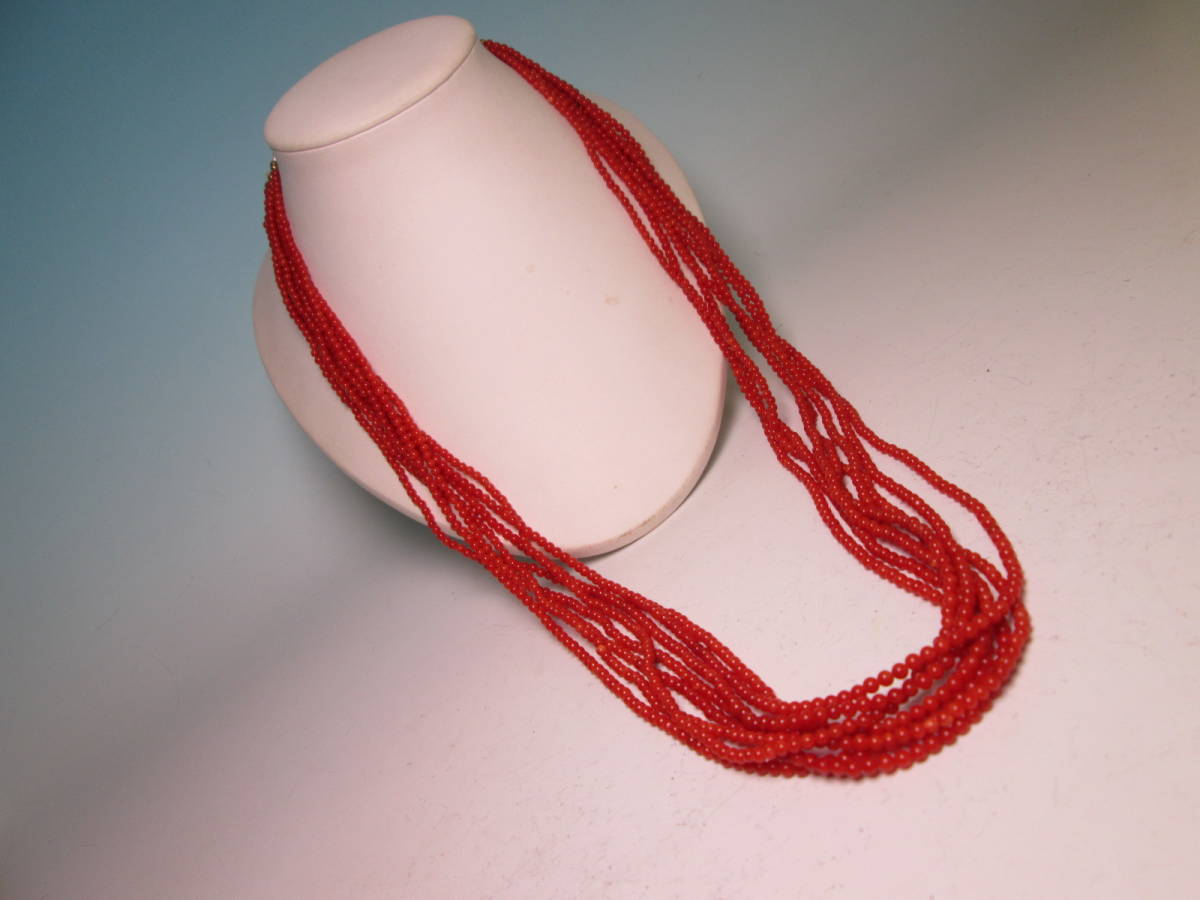 [. month ]18K. red .... sculpture attaching red .. sphere & fresh water pearl 8 ream. volume long necklace 96g