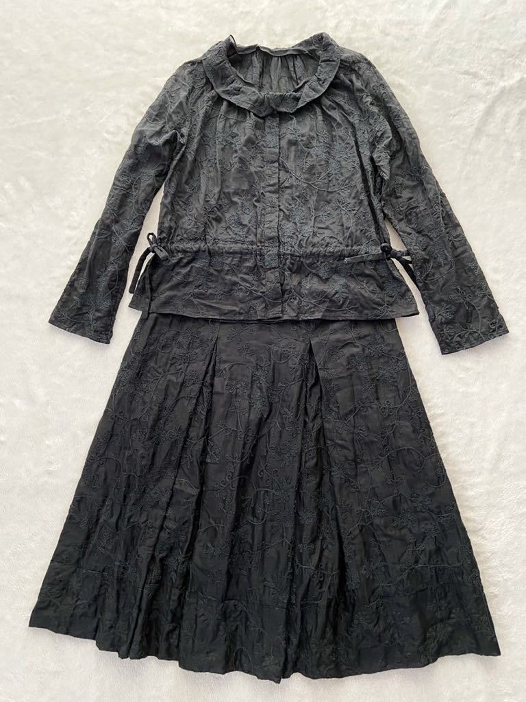 HaaT HeaRT floral print embroidery setup sizeJK:2 Skirt:3 shirt jacket skirt pleat Issey Miyake Heart One-piece black 