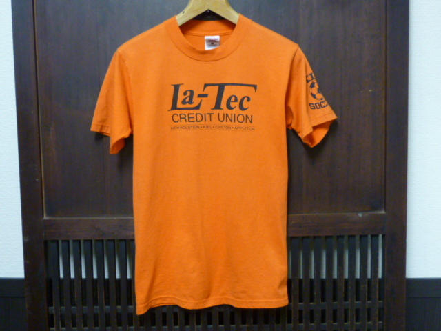 USA古着　Tシャツ FRUIT OF THE LOOM S La-Tec オレンジ 90s ナンバリング サッカー_画像1