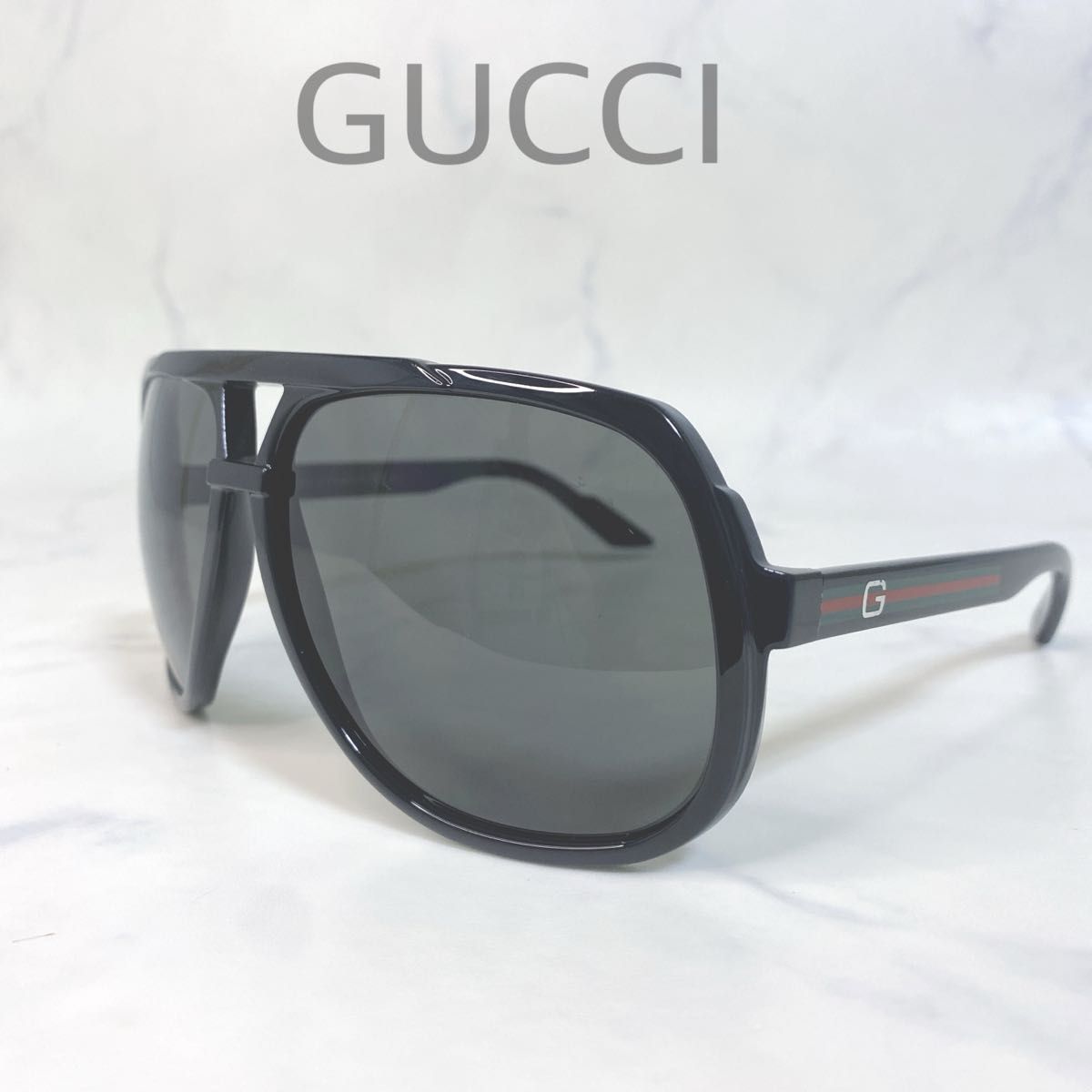 【美品】グッチ サングラス ロゴ シェリーライン メンズ 箱 カード付 ブラック GUCCI グッチ シェリーライン GG1622 ブラック ケース付 y2k