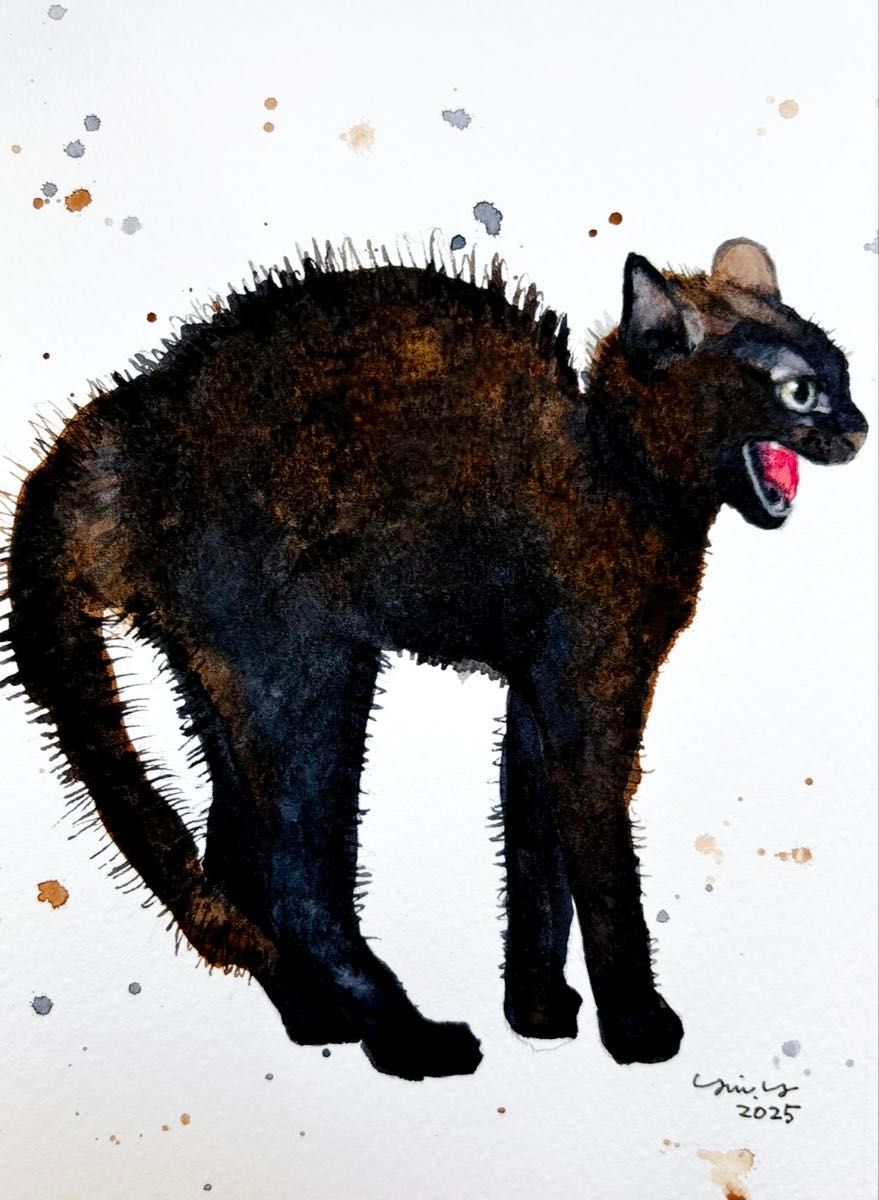 「ハッチ2」猫イラスト(原画) 猫の絵 329 水彩画 原画 黒猫 2L判|Yahoo!フリマ(旧PayPayフリマ)