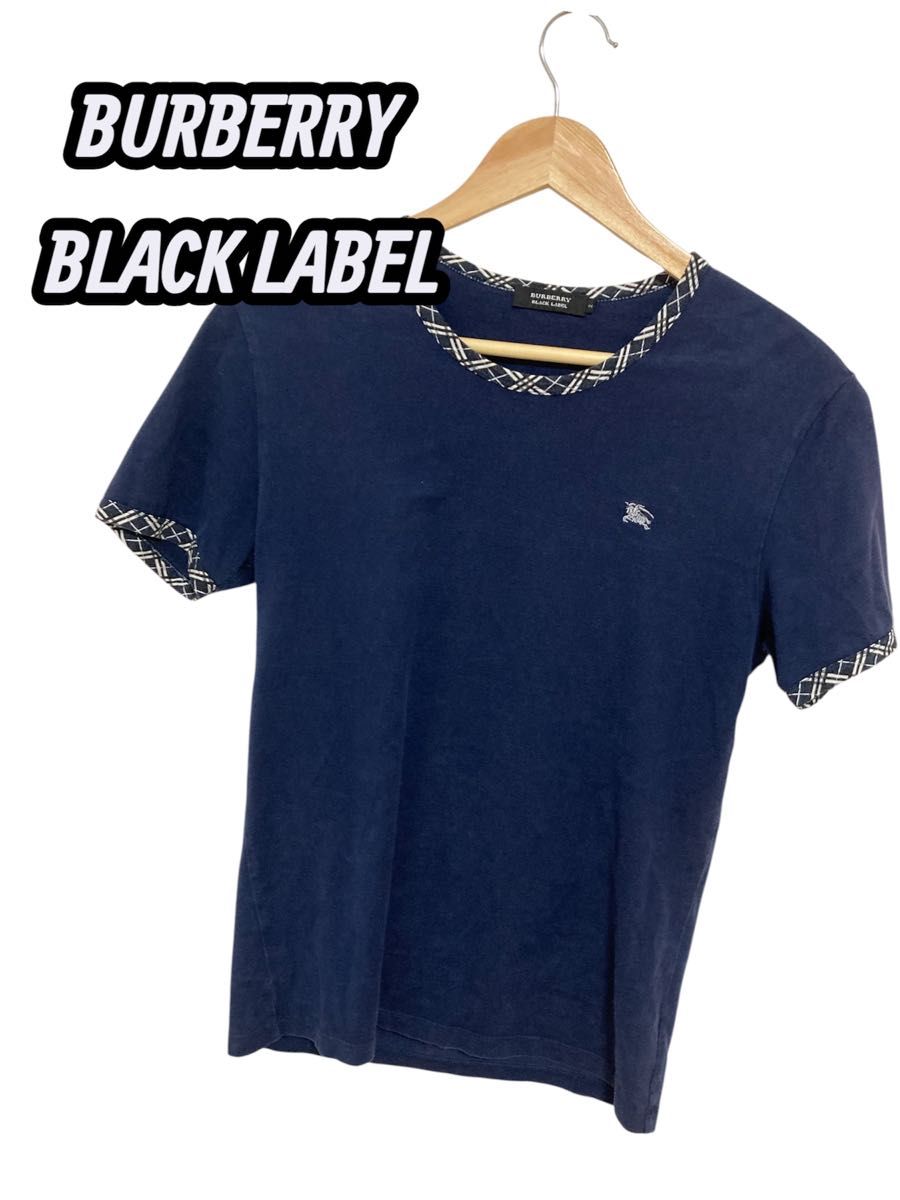 BURBERRY バーバリー ノバチェック プリント Tシャツ ブラック 2 バーバリーブラックレーベル ノバチェック Tシャツ 2 ネイビー