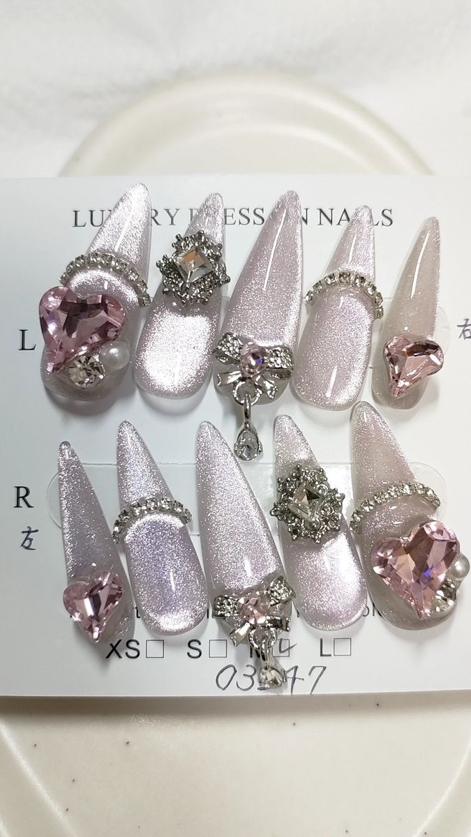 ネイルチップ現品 ロング フレンチ×ピンク×うるうるマグネットネイル フレンチガーリー リボン 夏ネイル ぷるマグ