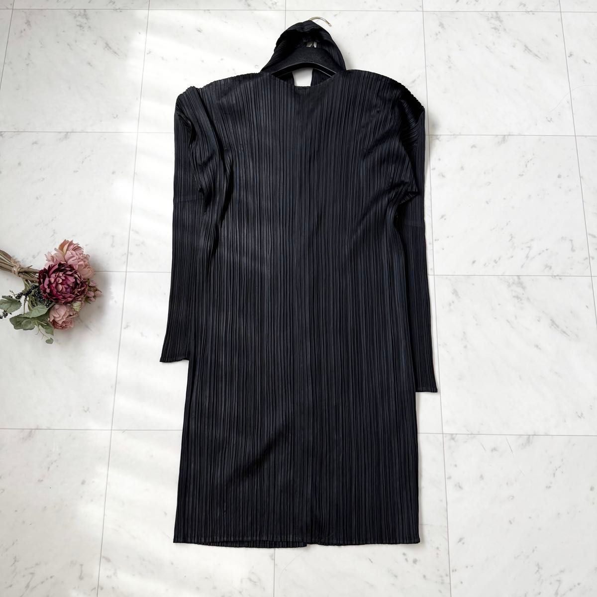 【美品】PLEATS PLEASE ロングカーディガン ブラック Lsize 美品 プリーツプリーズ 変形襟 ロングカーディガン ブラック