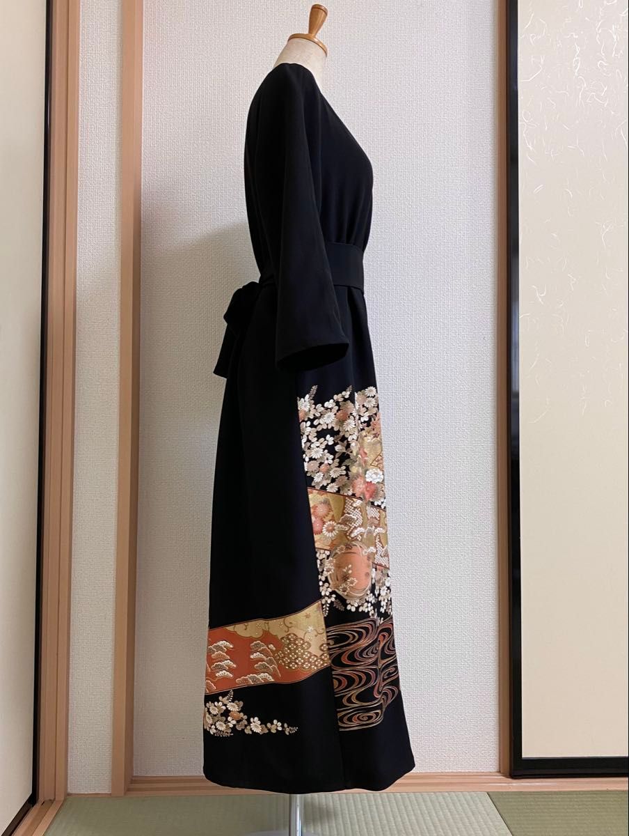 着物リメイク留袖ロングワンピース (LL)サイズ 留袖ワンピース 留袖ドレス 着物リメイクロングワンピース