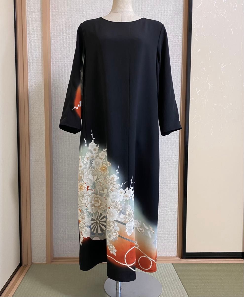 着物リメイク留袖ロングワンピース (LL)サイズ 留袖ワンピース 留袖ドレス 着物リメイクロングワンピース