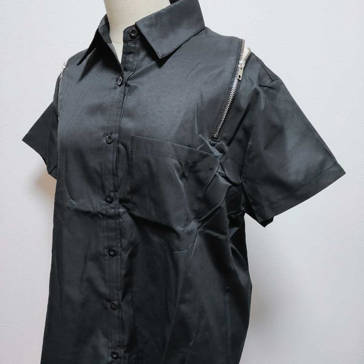 ロングジッパーシャツ ブラックフリーサイズ 韓国ファッション オルチャン