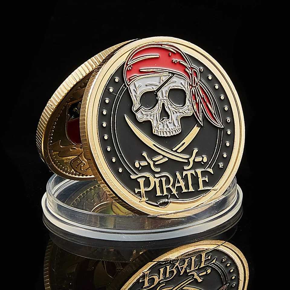 スカル海賊船ゴールド コイン　メダル　カードプロテクター　カードガード_画像1