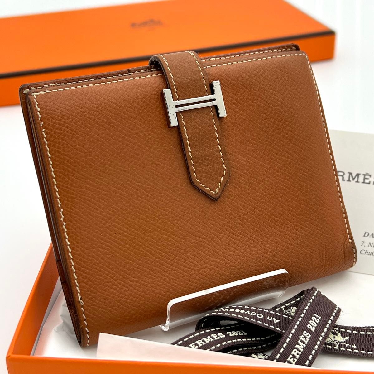 エルメス ベアン コンパクト ウォレット(Gold) 鑑定済】HERMES エルメス ベアン コンパクト 折り財布 ゴールド