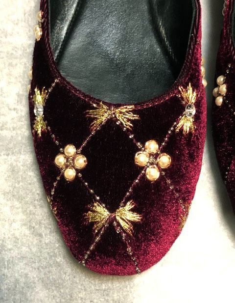  United Arrows buy *biju- attaching flat shoes * velour * pearl & beads * gold embroidery * wine color * ballet Flat 